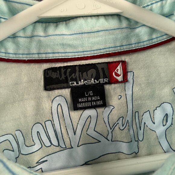 Quiksilver Large Striped Point Cotton Polyester Blue Men Pocket Button Up Shirt - Picture 9 of 15